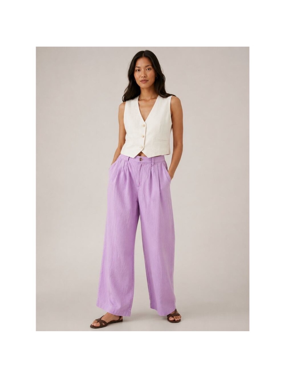 Banana Republic Linen-Blend Wide-Leg Pleated Trouser Pink Lavender